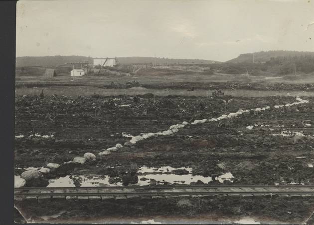Gammelt foto viser trædestenene hen over det våde område