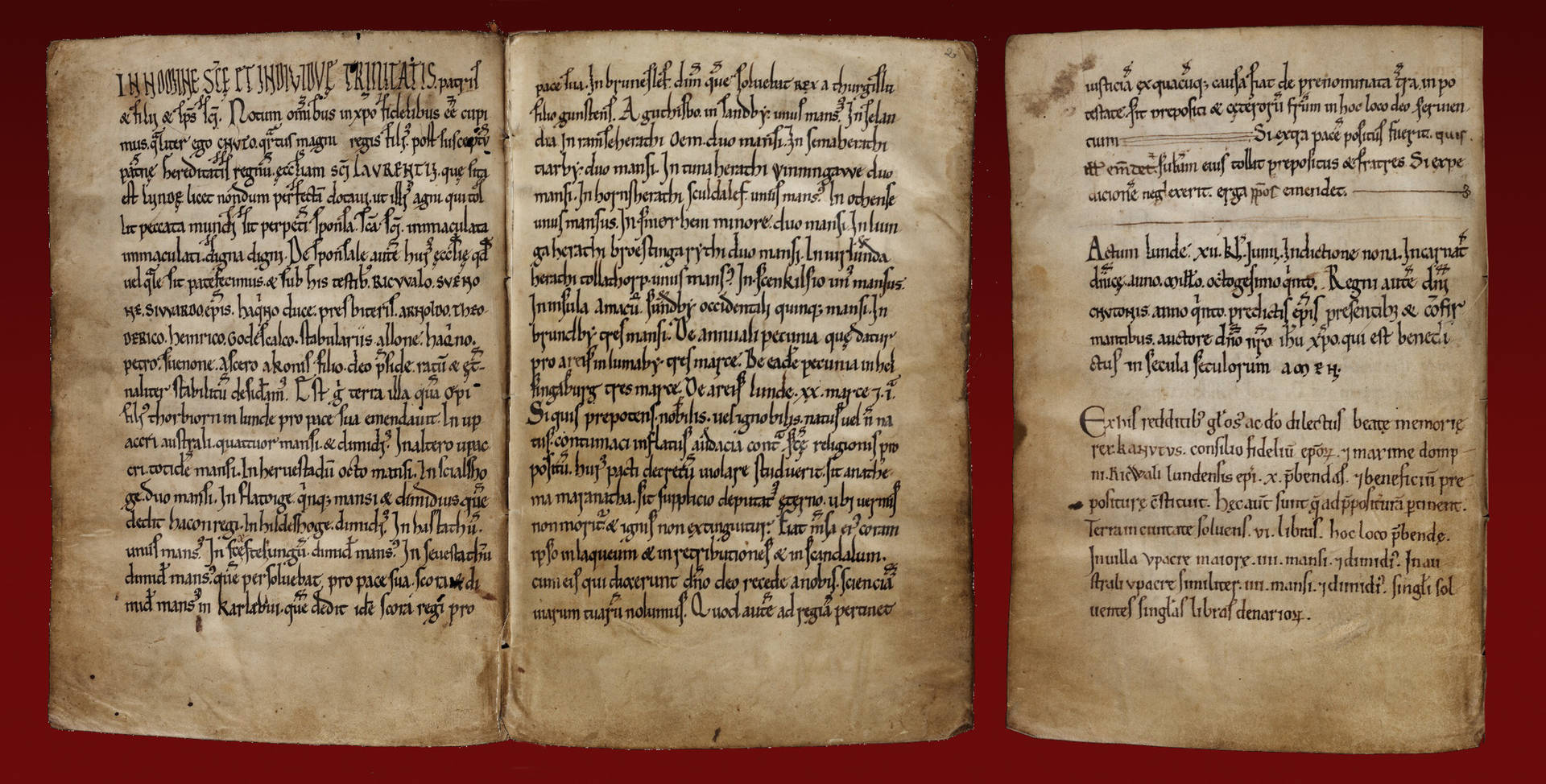 Fig. 2. Knud den Helliges Gavebrev (1085). I gavebrevet benyttes herredsinddelingen og dermed herredsinstitutionen. Her afskrift fra 1123, Necrologium Lundense. Fra Lunds Universitetsbibliotek, ALVIN.