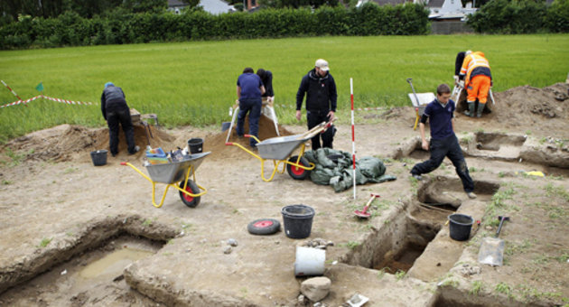 Foto af udgravningsarbejdet i 2012, hvor bopladsen blev undersøgt.