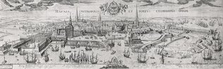 Gammel tegning af København i år 1611 set fra Amager