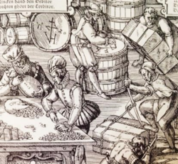 Allegori på handel, træsnit af Jost Amman (1539-1591), udsnit.