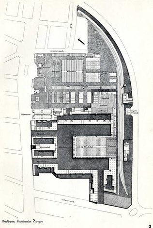illustration fra fagtidsskriftet "Arkitekten" år 1935, der viser plategningen for Den Hvide Kødby