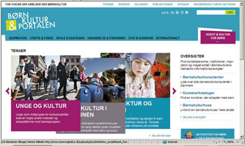 Børn og Kultur Portalen: skærmprint af hjemmeside
