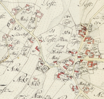 Gammelt kort, der viser landsbyen Simmersted.